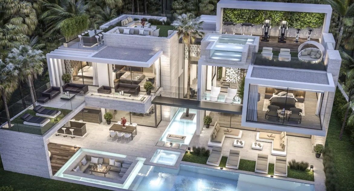 Villa with rooftop gym and terraced gardens